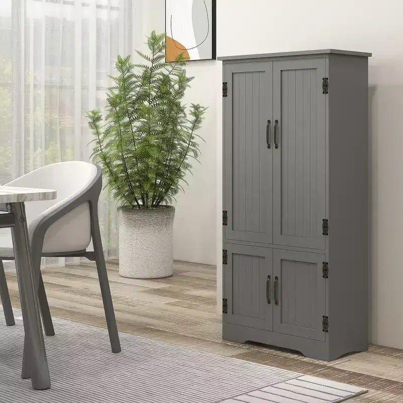 Armoire de cuisine garde-manger de style rustique de 123 cm, meuble de rangement au sol, organisateur avec étagères réglables et 4 portes pour salle à manger