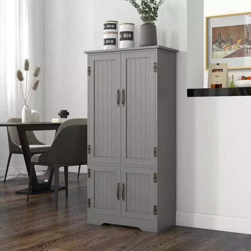 Armoire de cuisine garde-manger de style rustique de 123 cm, meuble de rangement au sol, organisateur avec étagères réglables et 4 portes pour salle à manger