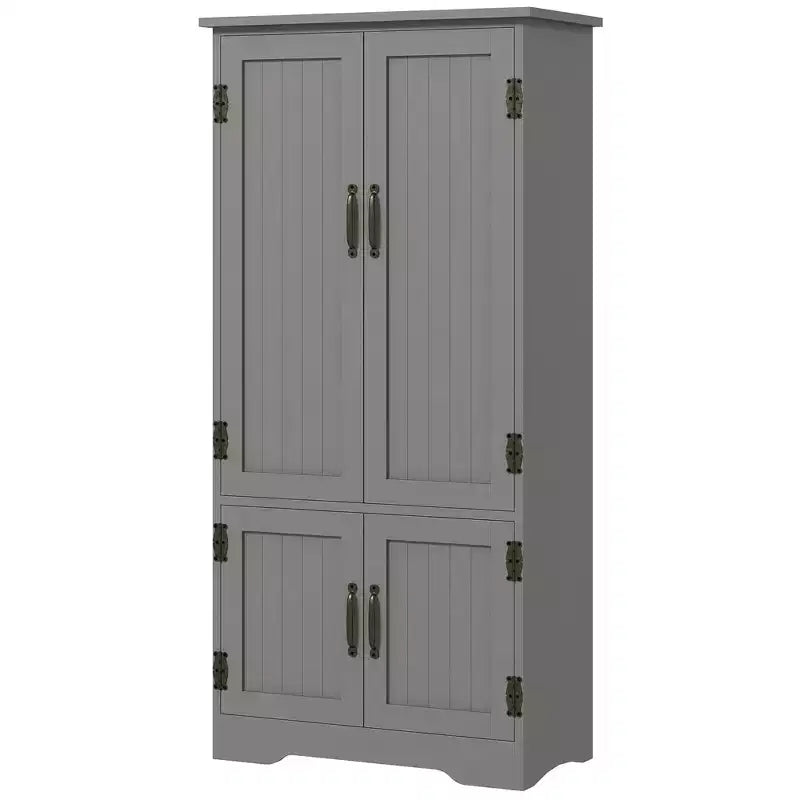 Armoire de cuisine garde-manger de style rustique de 123 cm, meuble de rangement au sol, organisateur avec étagères réglables et 4 portes pour salle à manger