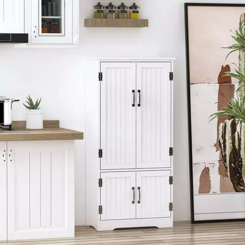 Armoire de cuisine garde-manger de style rustique de 123 cm, meuble de rangement au sol, organisateur avec étagères réglables et 4 portes pour salle à manger