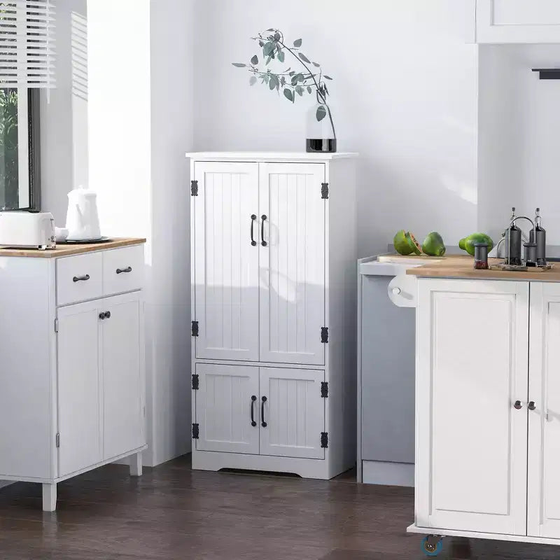 Armoire de cuisine garde-manger de style rustique de 123 cm, meuble de rangement au sol, organisateur avec étagères réglables et 4 portes pour salle à manger