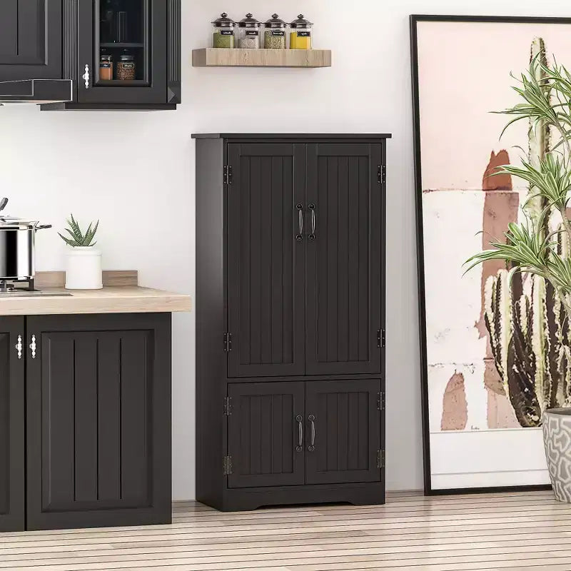 Armoire de cuisine garde-manger de style rustique de 123 cm, meuble de rangement au sol, organisateur avec étagères réglables et 4 portes pour salle à manger