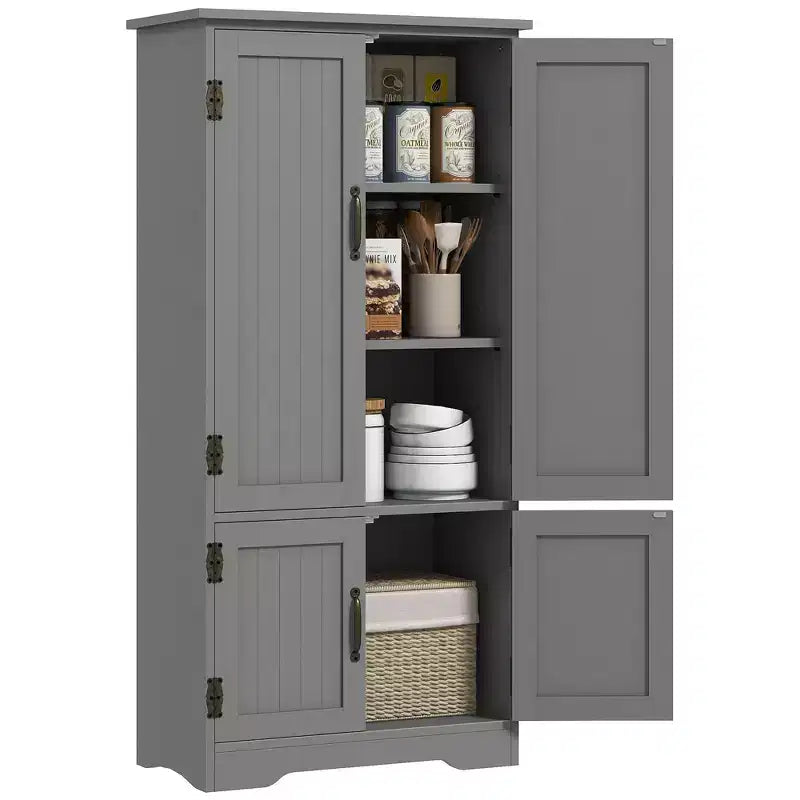 Armoire de cuisine garde-manger de style rustique de 123 cm, meuble de rangement au sol, organisateur avec étagères réglables et 4 portes pour salle à manger