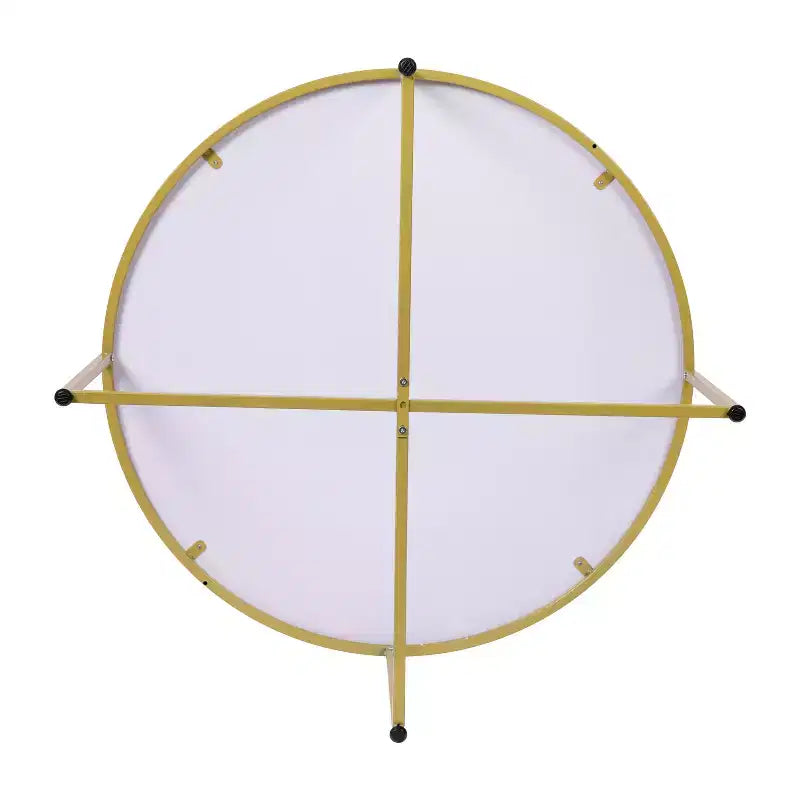 Table basse ronde moderne avec cadre en métal noir mat entrecroisé, plateau stratifié blanc