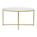 Table basse ronde moderne avec cadre en métal noir mat entrecroisé, plateau stratifié blanc