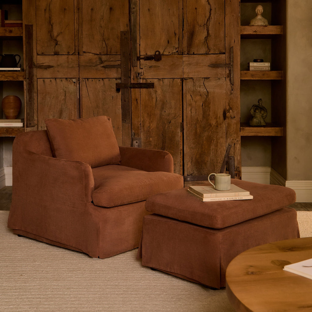 Fauteuil - Housse en lin belge avec coussin en duvet