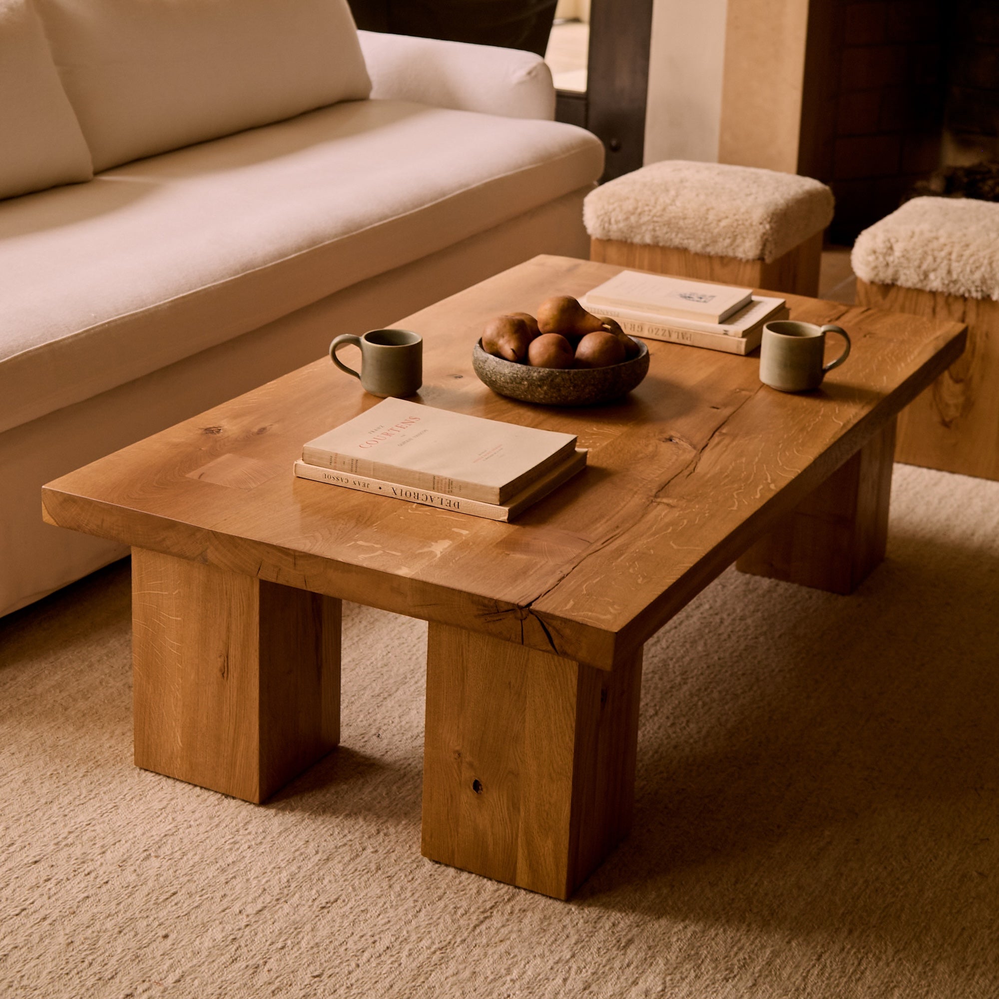 Table basse rectangulaire en chêne blanc massif