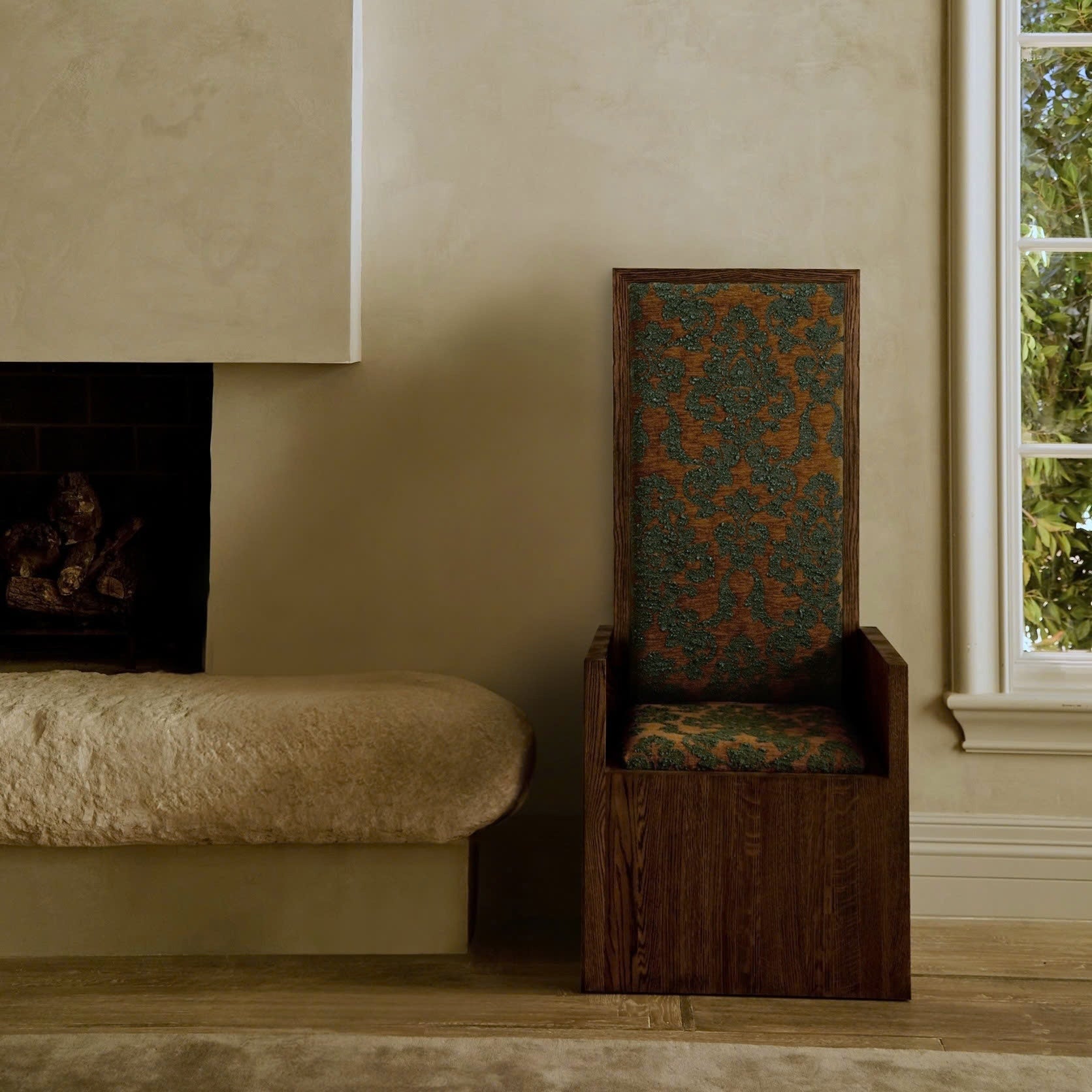 Fauteuil d'appoint - Chenille orange brûlé et Bouclette sarcelle