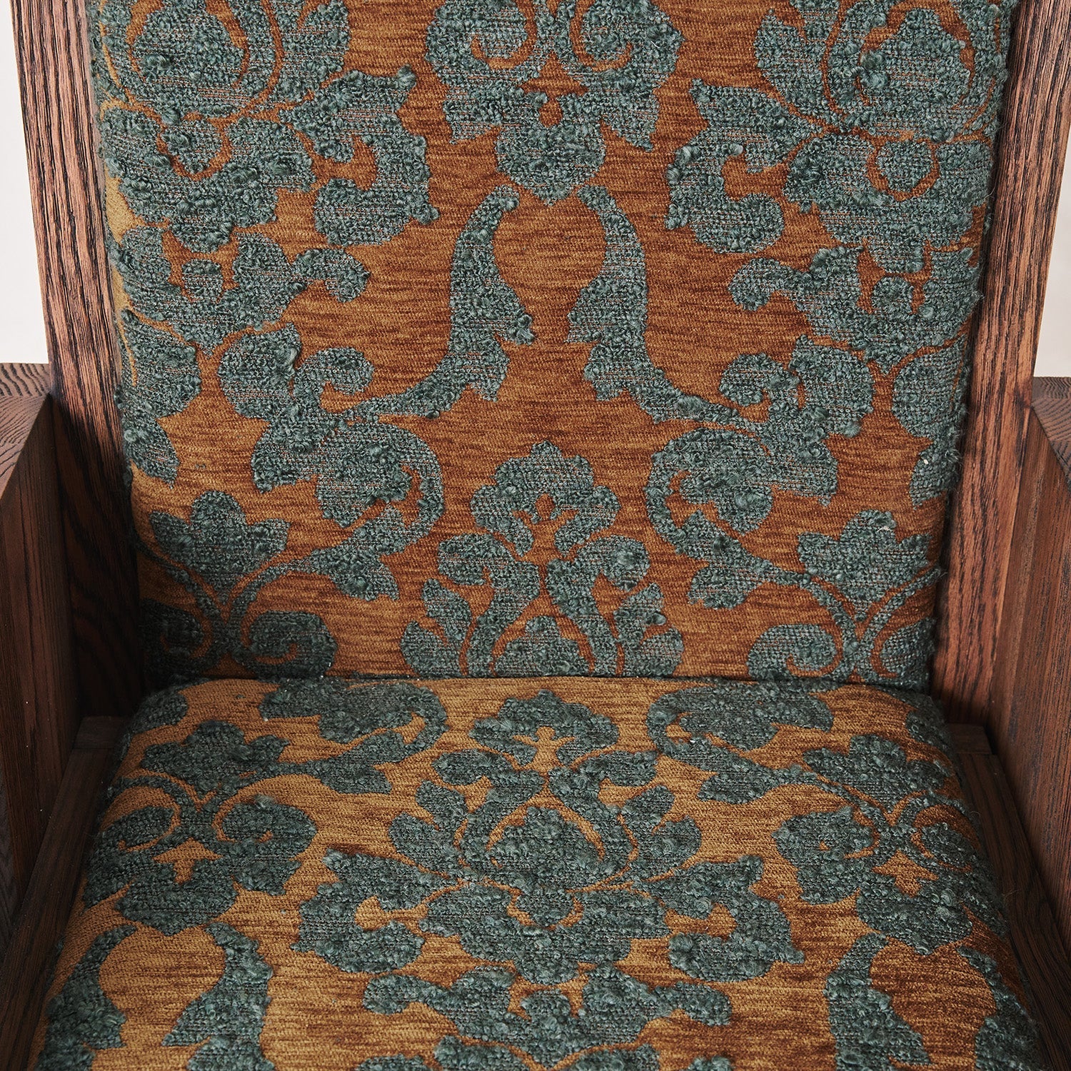 Fauteuil d'appoint - Chenille orange brûlé et Bouclette sarcelle