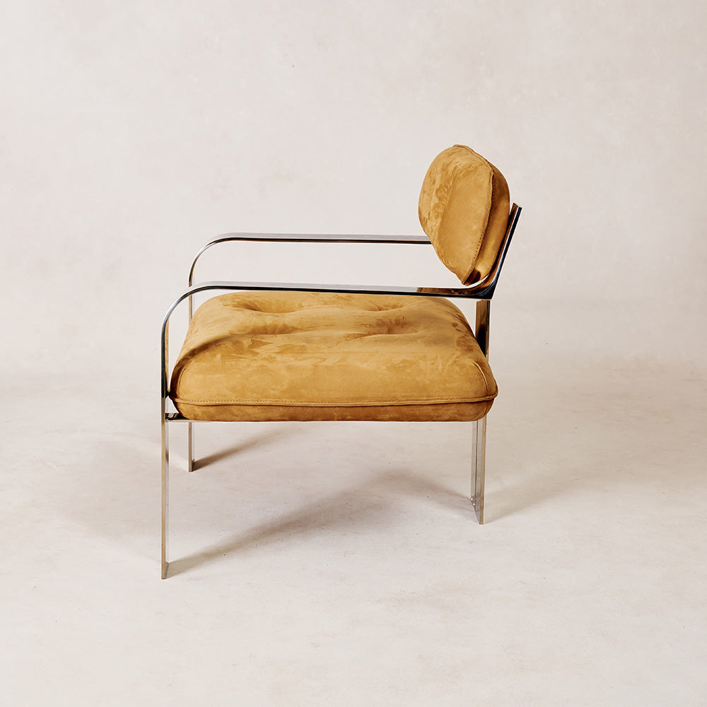 Fauteuil d'appoint - Nubuck italien couleur camel et structure chromée