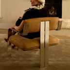 Fauteuil d'appoint - Nubuck italien couleur camel et structure chromée