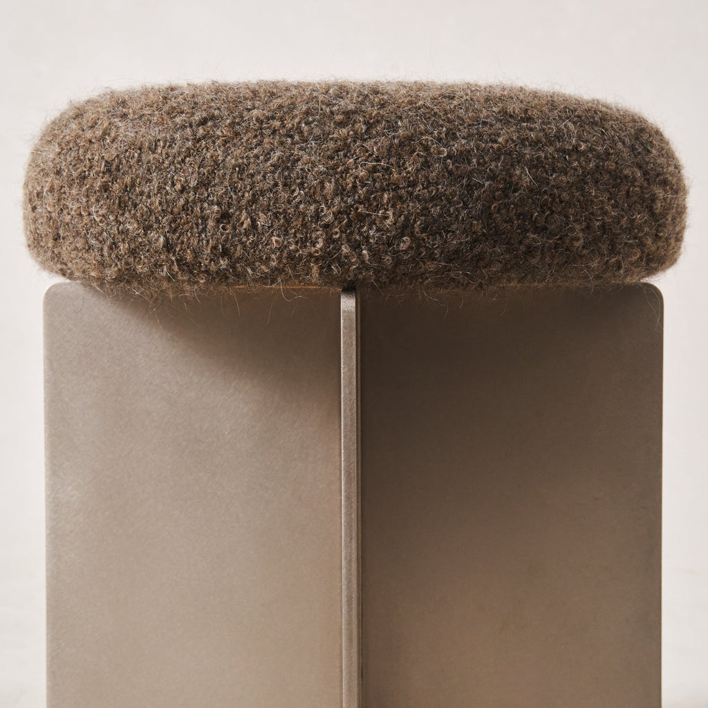 Tabouret - Bouclette Mohair Mocha & Acier Inoxydable