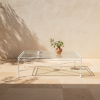 Table basse rectangulaire en verre d'extérieur - Cadre en fer blanc