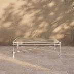 Table basse rectangulaire en verre d'extérieur - Cadre en fer blanc