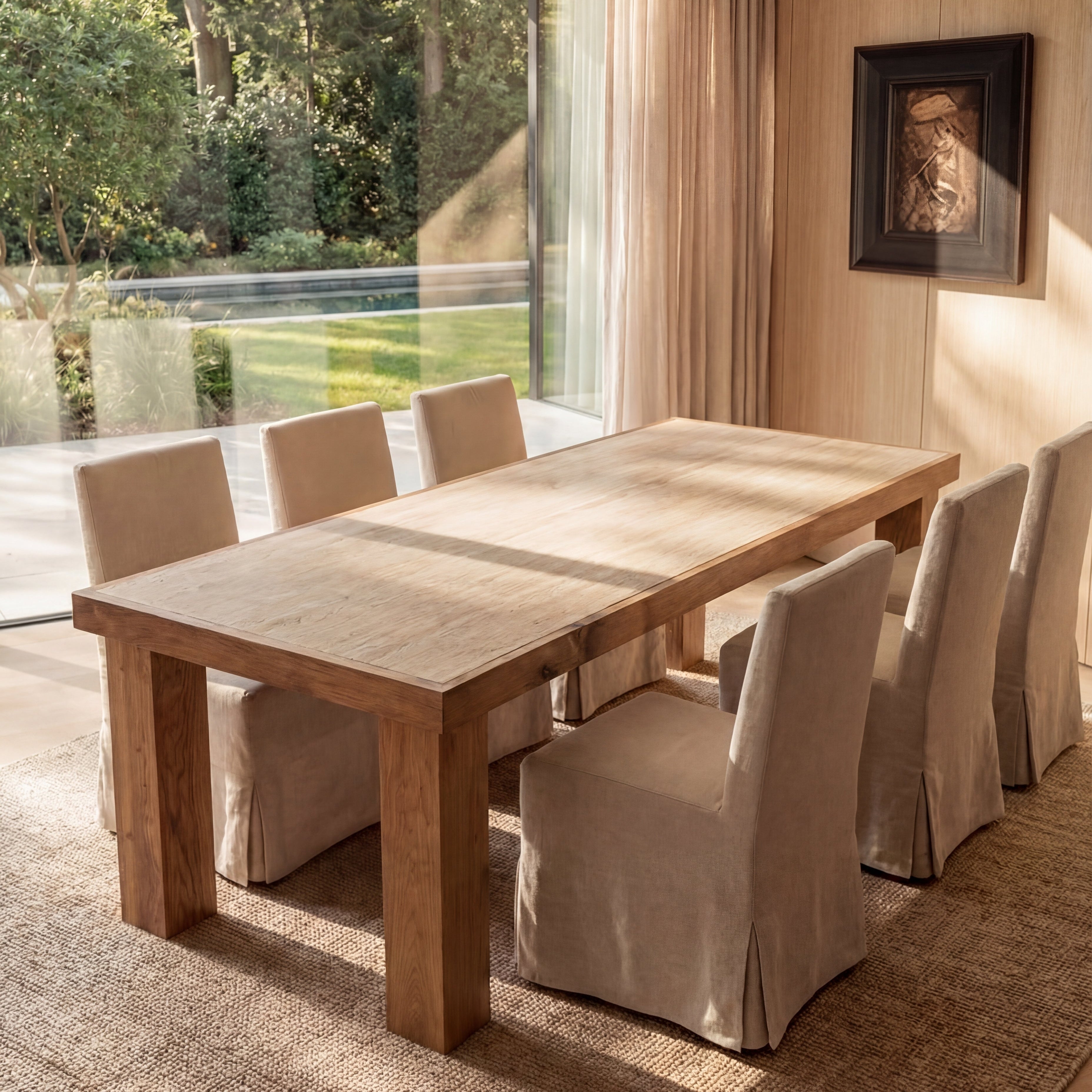 Table à manger d'extérieur - Cadre en fer blanc, plateau en verre