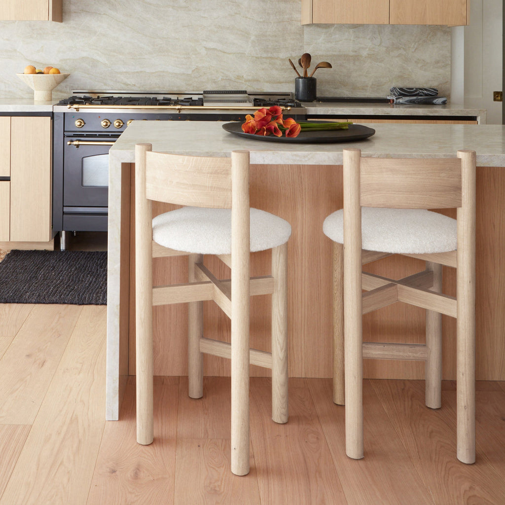 Tabouret de comptoir - Boucle blanc et bois de frêne naturel