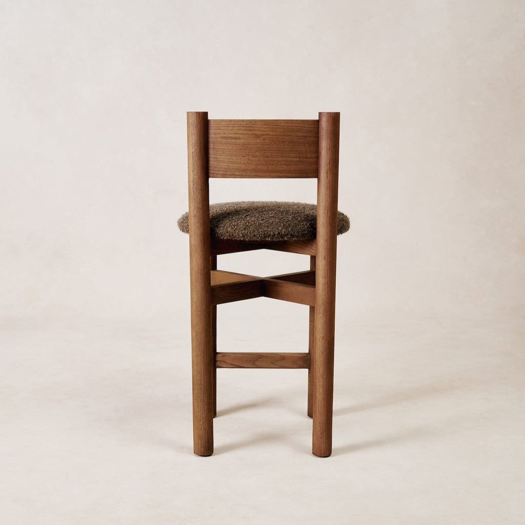 Tabouret de comptoir - Boucle Mohair Moka et Chêne Blanc