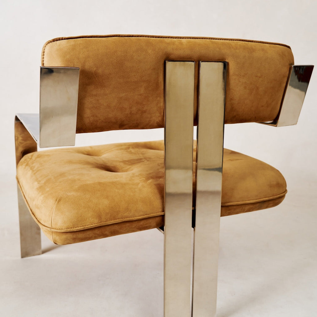 Fauteuil d'appoint - Nubuck italien couleur camel et structure chromée