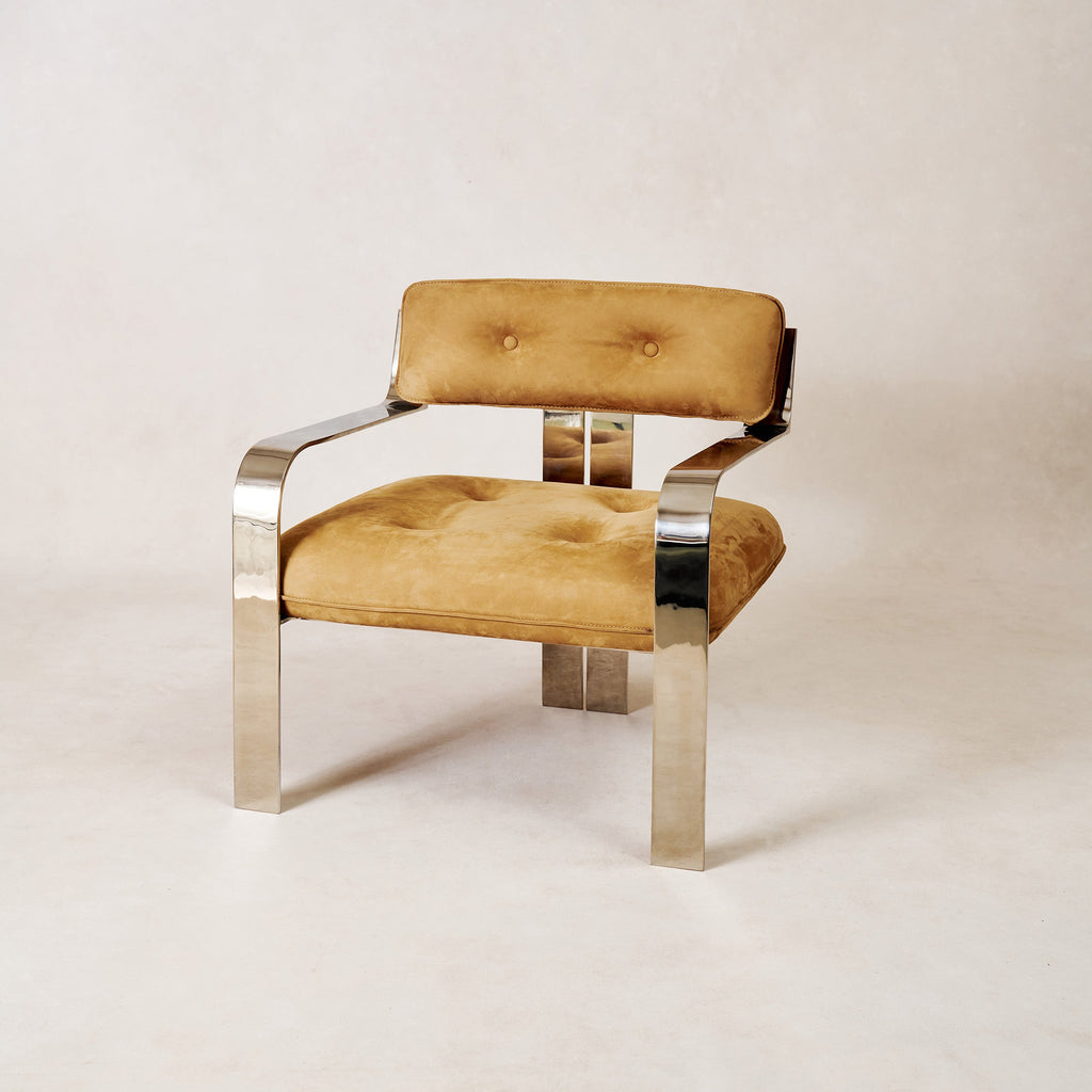 Fauteuil d'appoint - Nubuck italien couleur camel et structure chromée