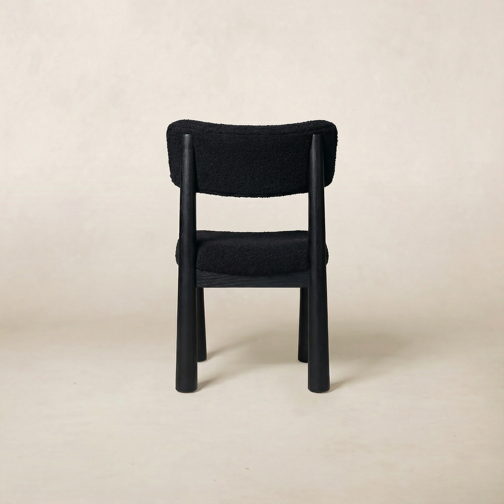 Chaise de salle à manger - Bouclette noire et pieds coniques en chêne blanc