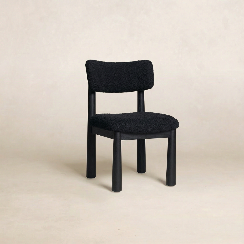 Chaise de salle à manger - Bouclette noire et pieds coniques en chêne blanc