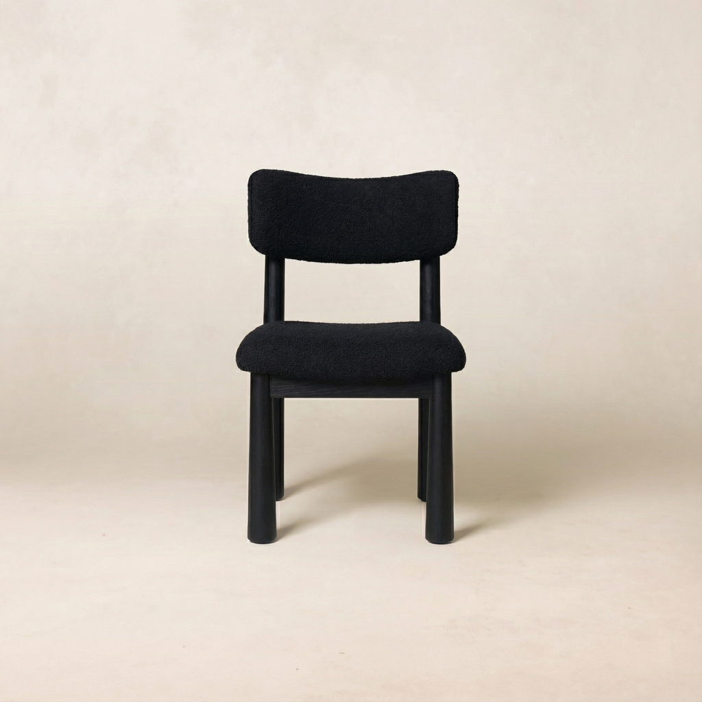 Chaise de salle à manger - Bouclette noire et pieds coniques en chêne blanc