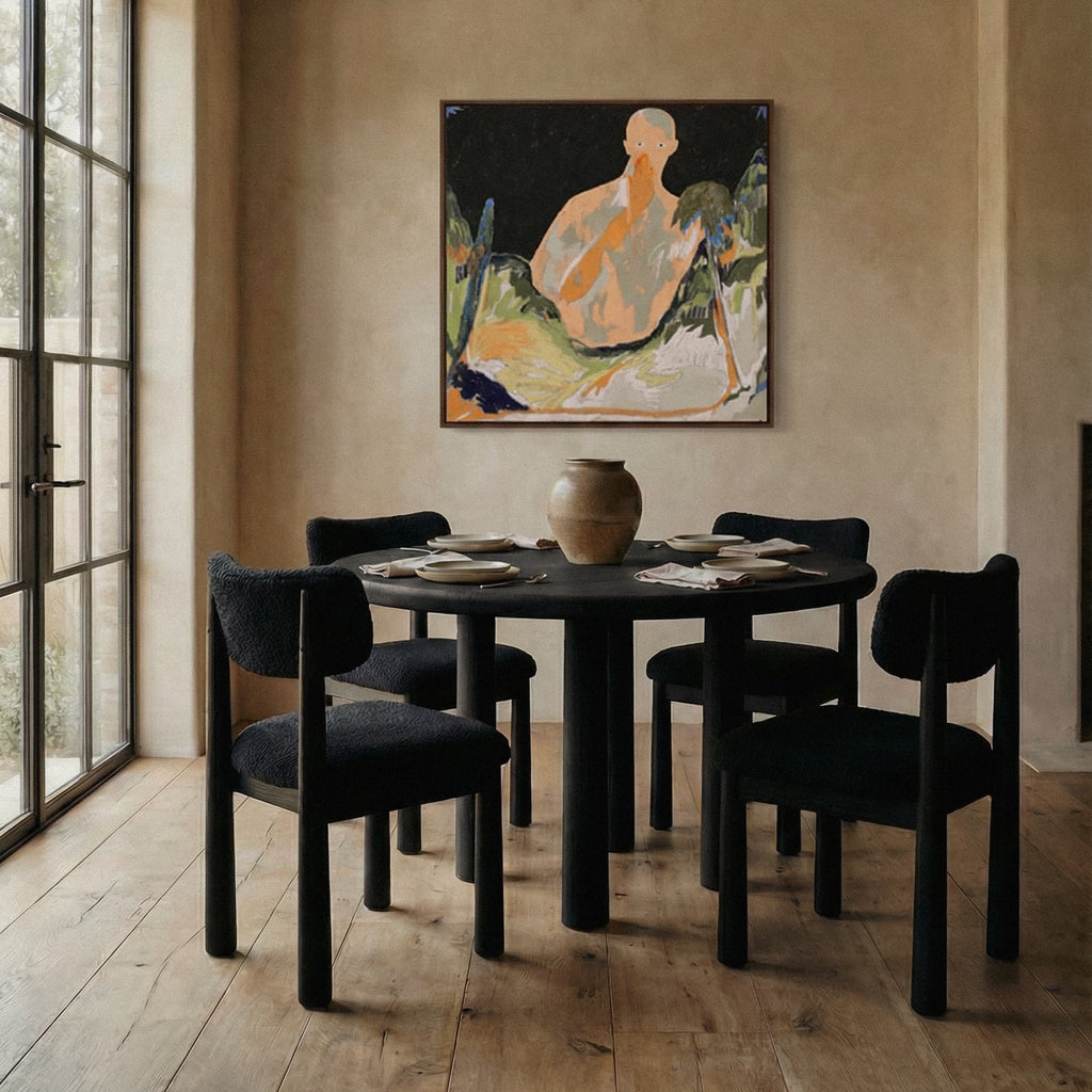 Chaise de salle à manger - Bouclette noire et pieds coniques en chêne blanc