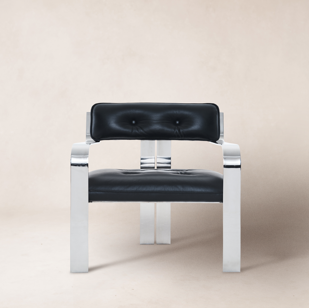 Fauteuil d'appoint - Cuir noir et piètement chromé