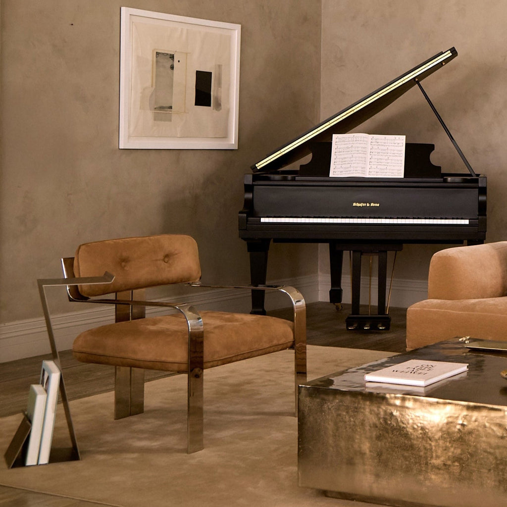 Fauteuil d'appoint - Nubuck italien couleur camel et structure chromée