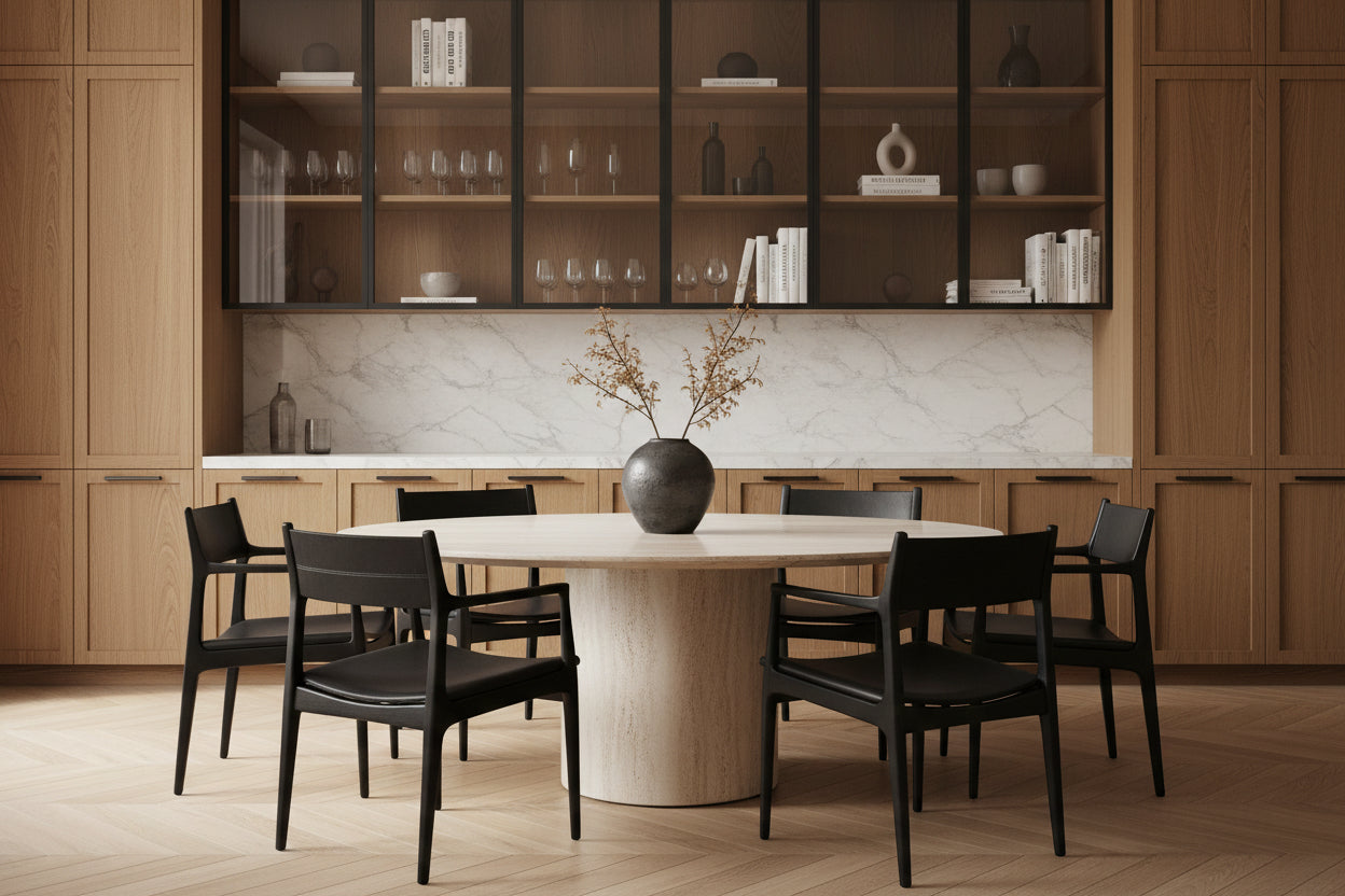 Chaise de salle à manger - Assise en cuir épais, piètement noir fait main