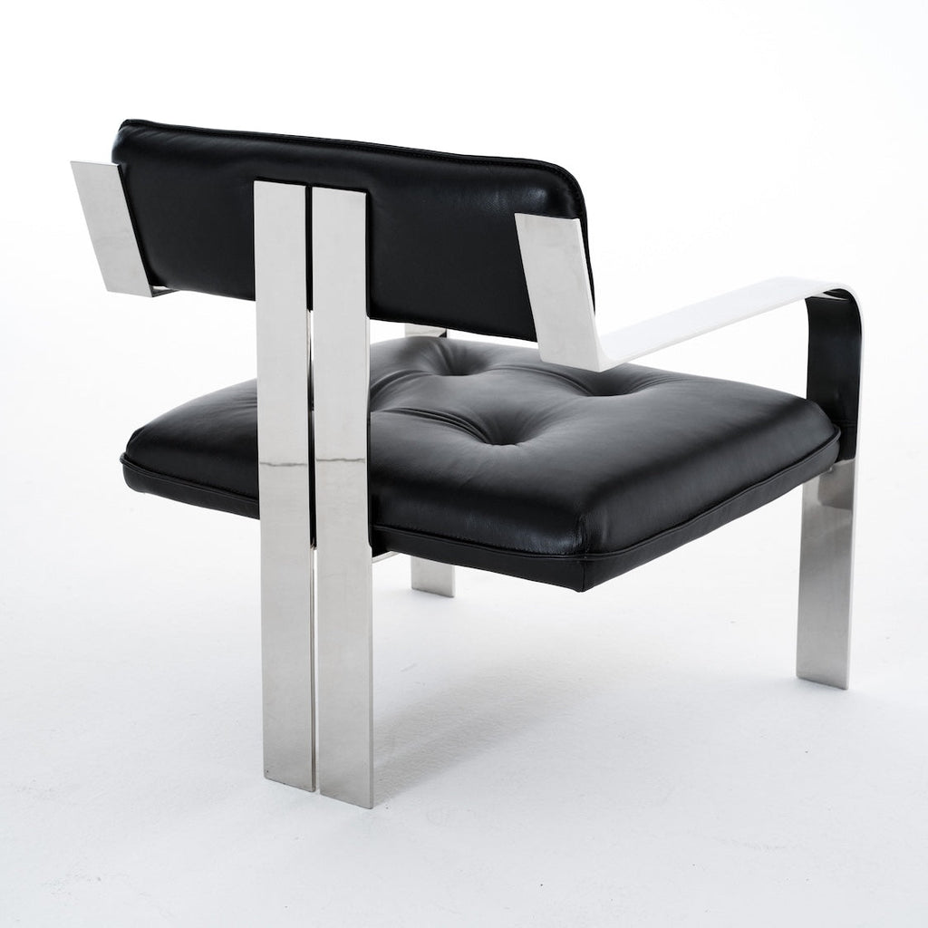 Fauteuil d'appoint - Cuir noir et piètement chromé