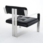 Fauteuil d'appoint - Cuir noir et piètement chromé