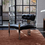 Fauteuil d'appoint - Cuir noir et piètement chromé