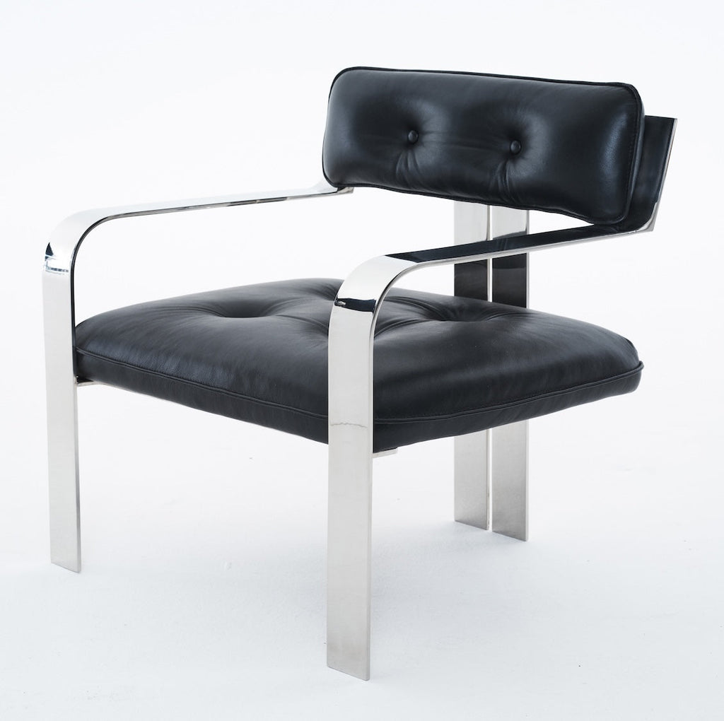 Fauteuil d'appoint - Cuir noir et piètement chromé