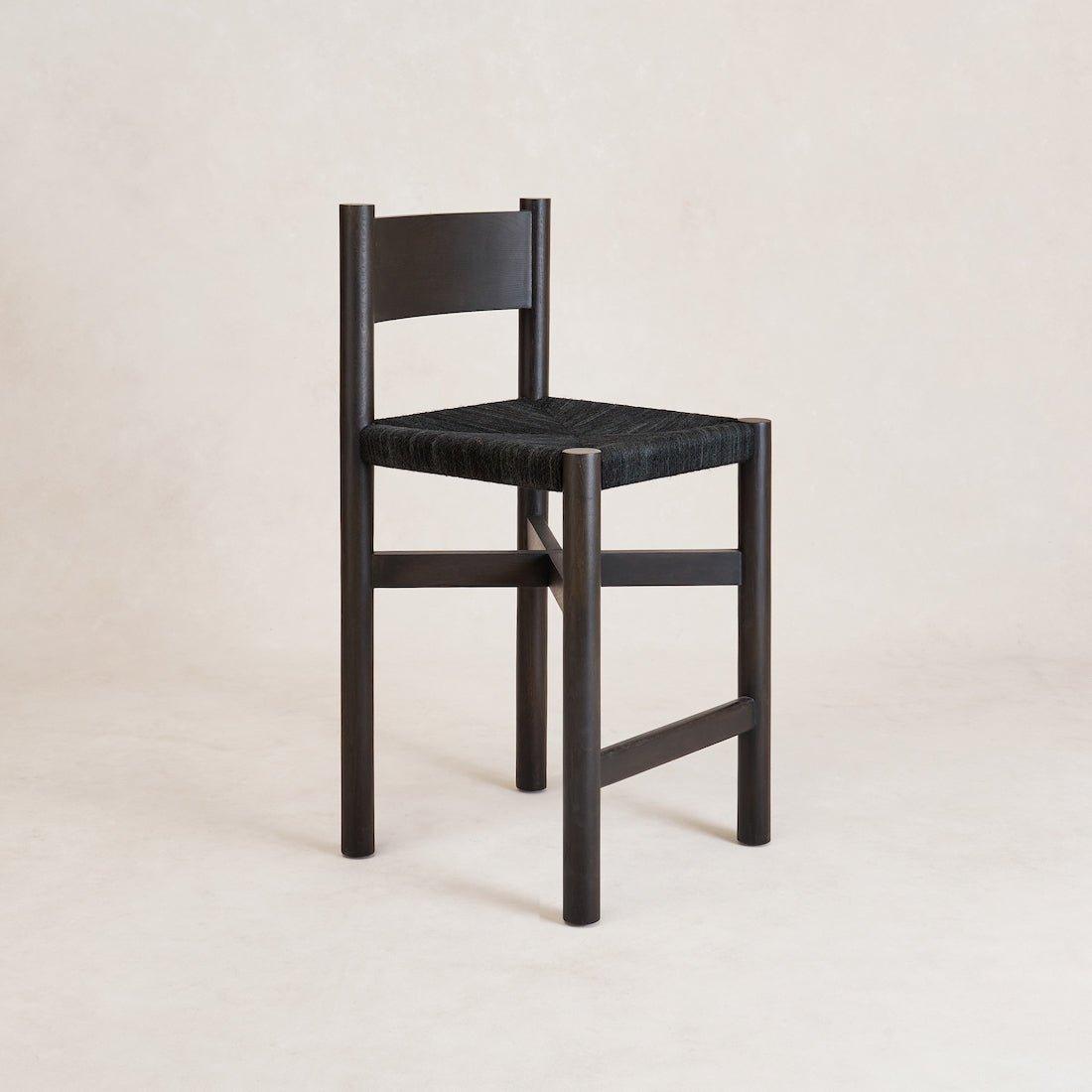Tabouret de comptoir - Assise en jute tressé, Chêne blanc noir huilé
