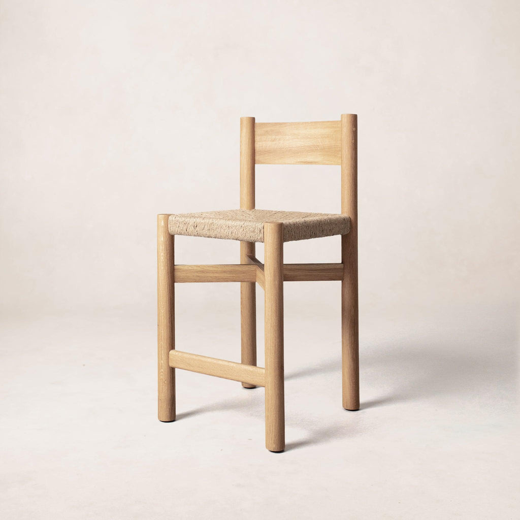 Tabouret de comptoir - Assise en jute tressé, chêne blanc chaud