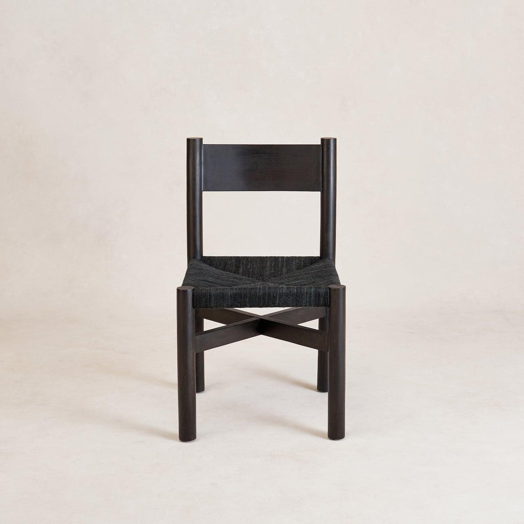 Chaise de salle à manger - assise en jute tressé, chêne blanc teinté noir