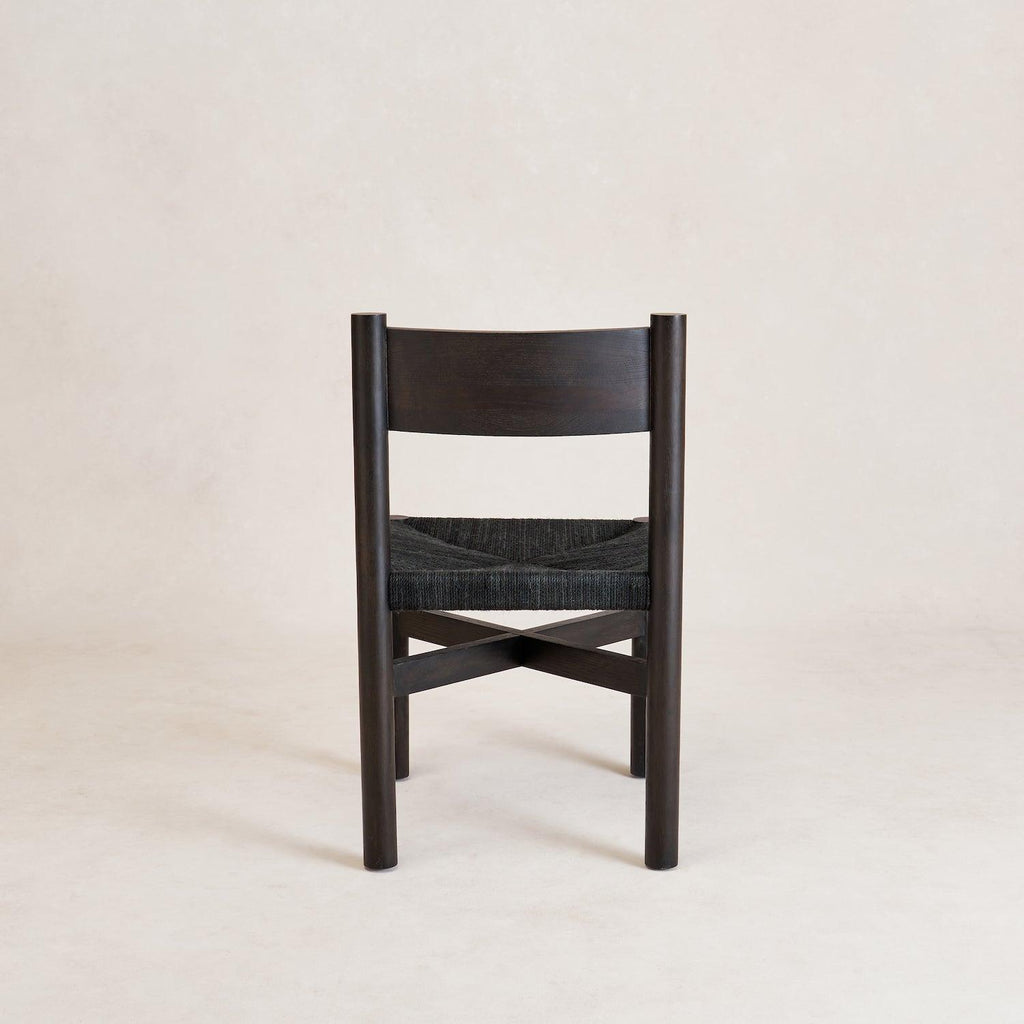 Chaise de salle à manger - assise en jute tressé, chêne blanc teinté noir