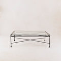 Table basse rectangulaire en verre d'extérieur - Cadre en fer noir