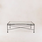 Table basse rectangulaire en verre d'extérieur - Cadre en fer noir