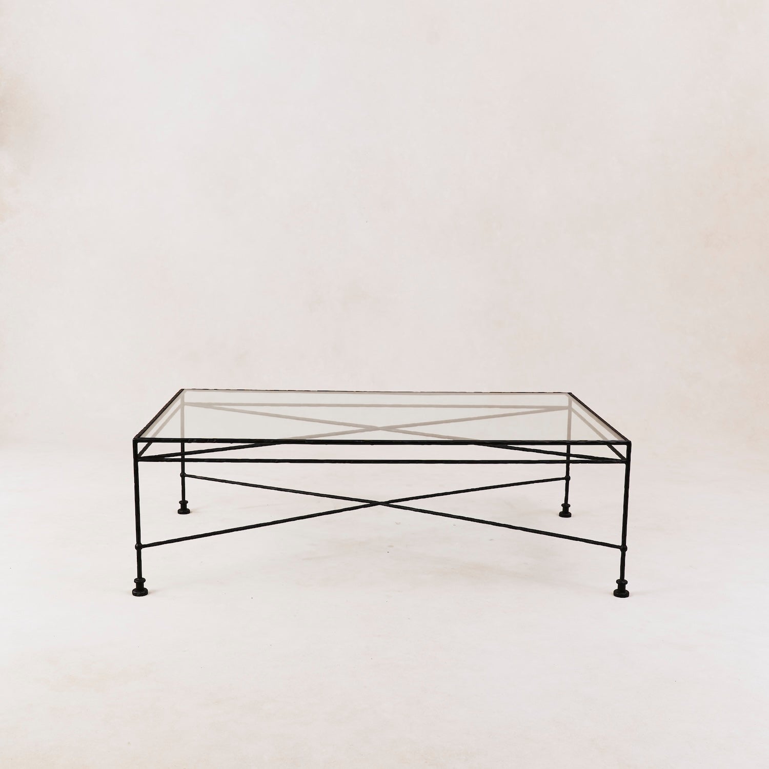 Table basse rectangulaire en verre d'extérieur - Cadre en fer noir