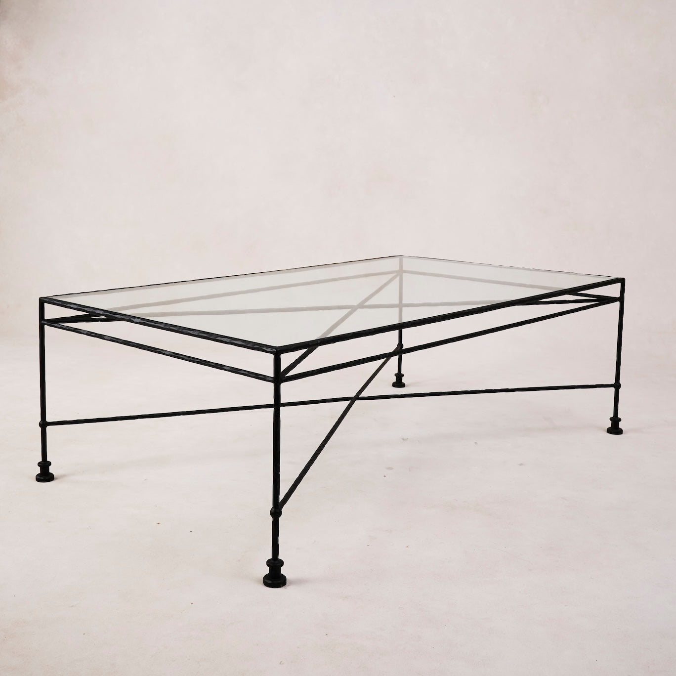 Table basse rectangulaire en verre d'extérieur - Cadre en fer noir