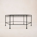 Table basse hexagonale en verre d'extérieur - Cadre en fer noir