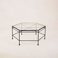 Table basse hexagonale en verre d'extérieur - Cadre en fer noir