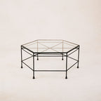 Table basse hexagonale en verre d'extérieur - Cadre en fer noir