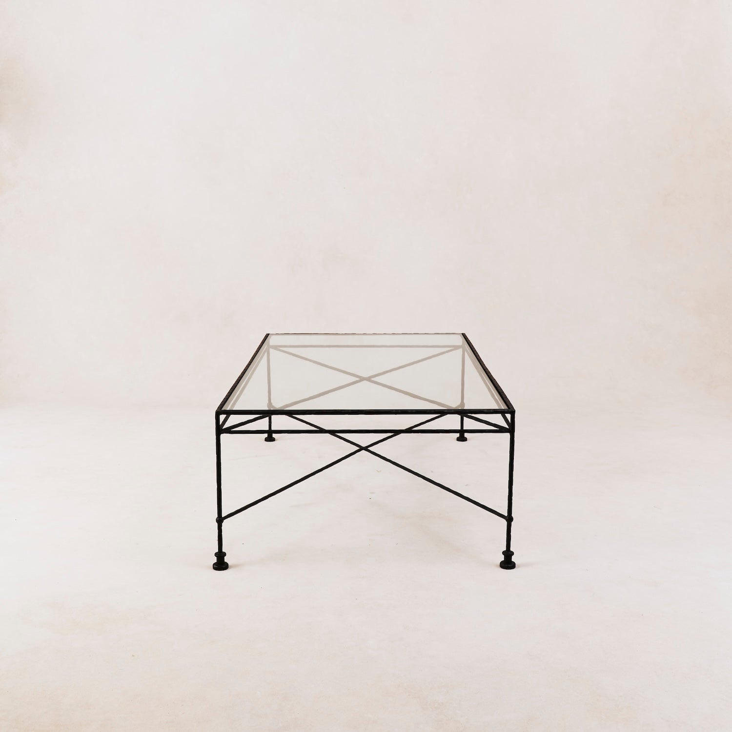 Table basse rectangulaire en verre d'extérieur - Cadre en fer noir