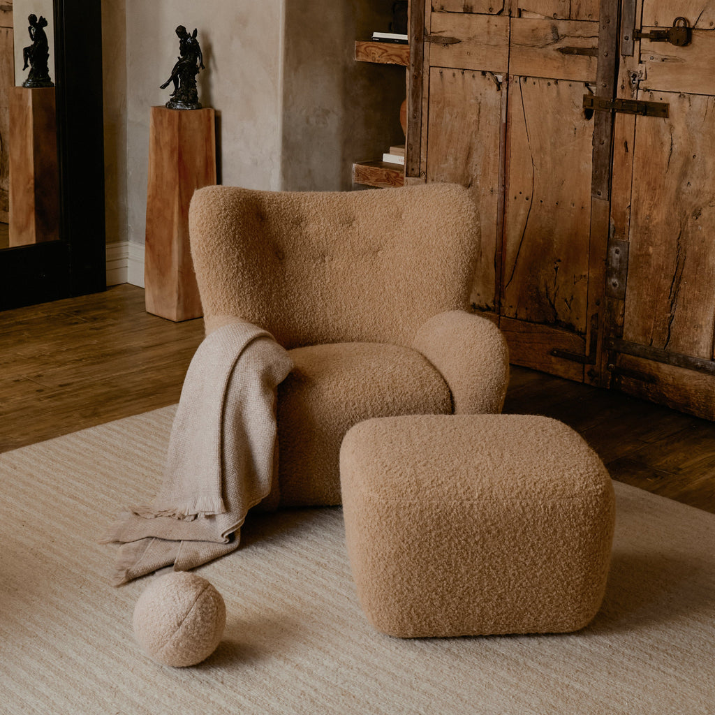 Fauteuil lounge - Boucle mohair couleur camel