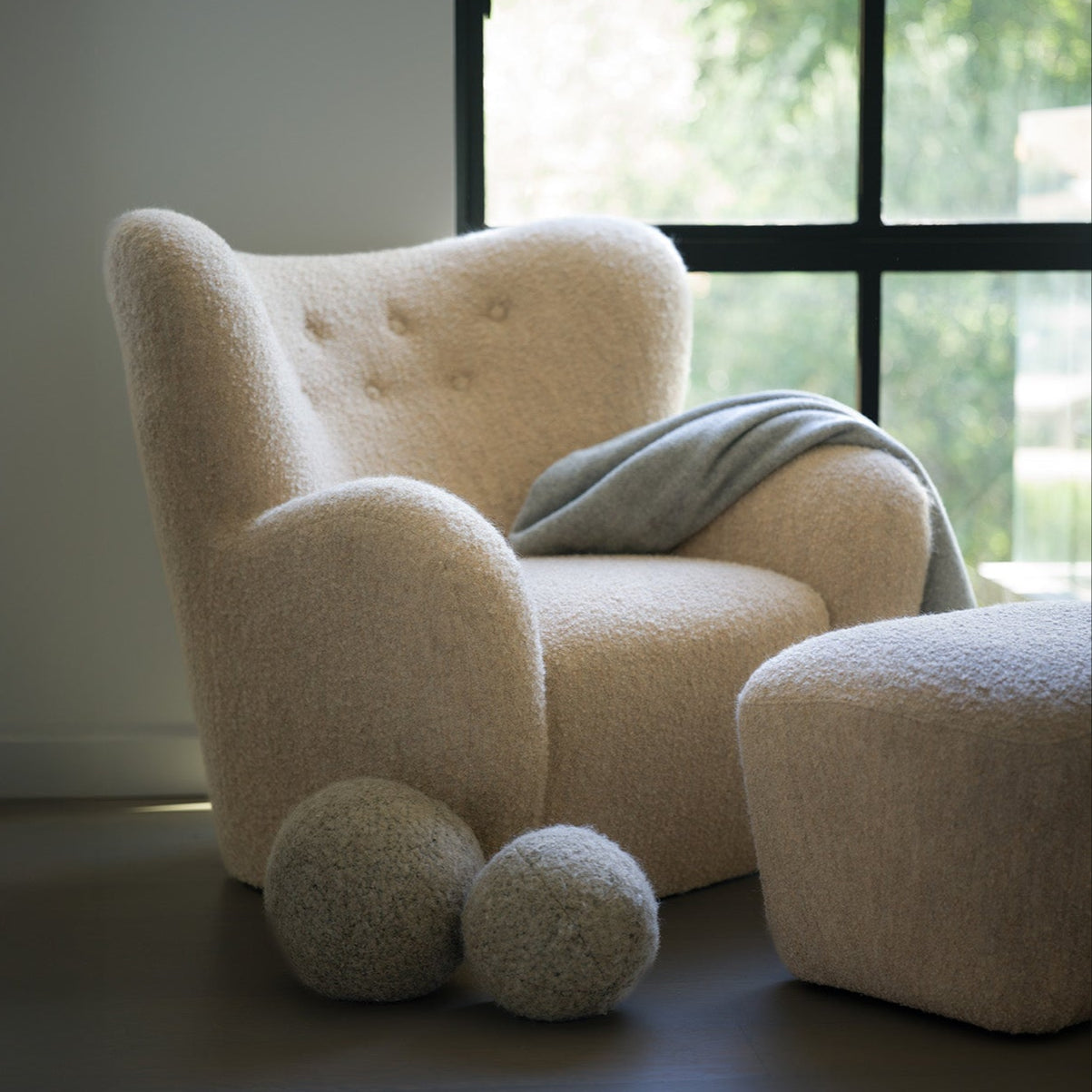 Chaise longue - Boucle mohair blanc