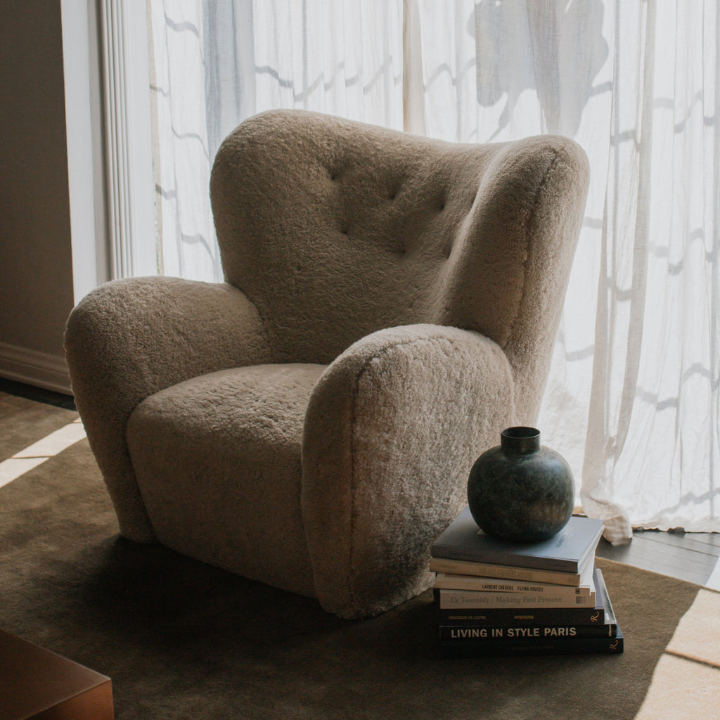 Fauteuil Lounge - Peau de mouton de Nouvelle-Zélande couleur os