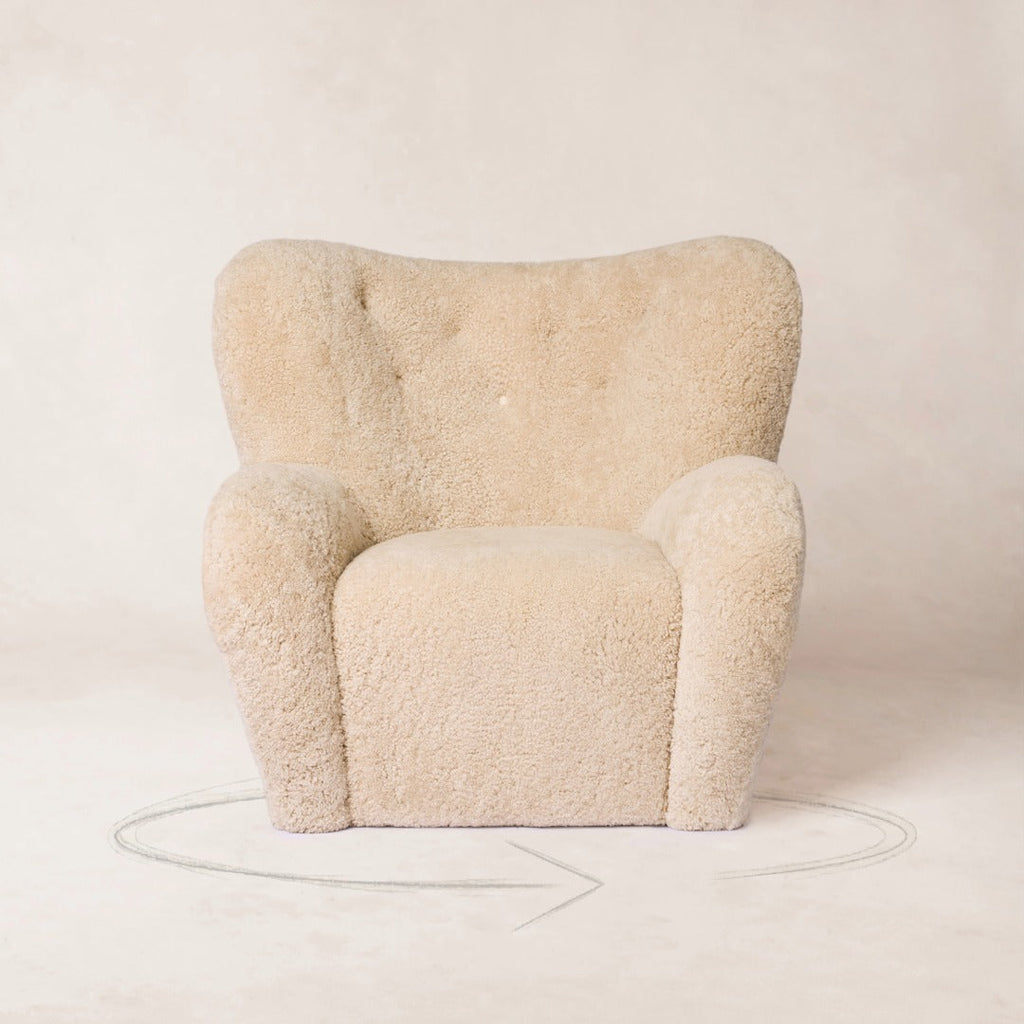 Fauteuil Lounge - Peau de mouton de Nouvelle-Zélande couleur os